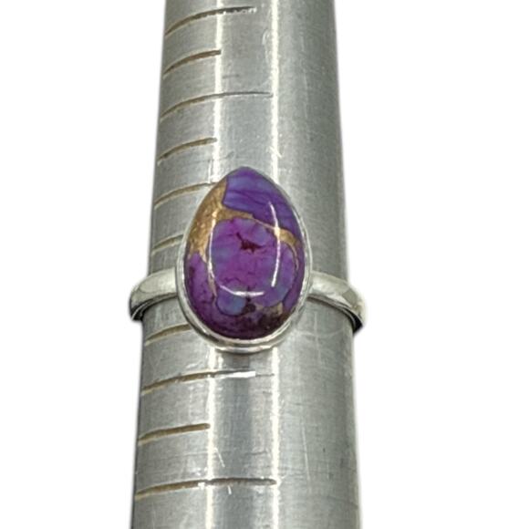 Pear Cut Purple Copper Turquoise Ring Solid 925 Sterling Silver US Size 5 - Picture 5 of 7